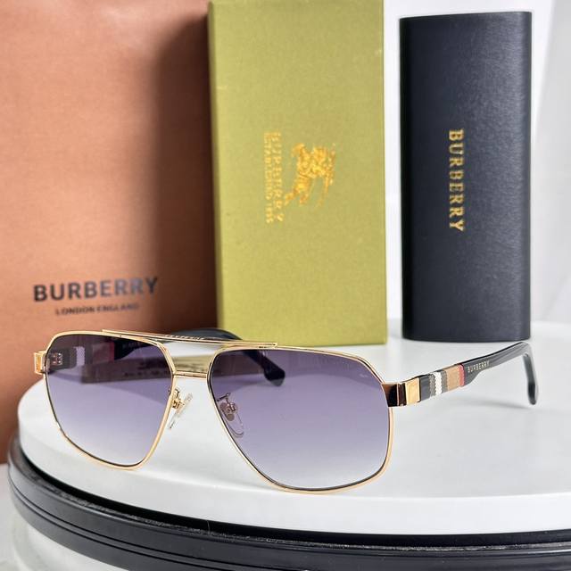 齐色到货 Burberry 巴宝莉 型号be4212 太阳眼镜正品男 花纹飞行员 墨镜 Size：60口15-140