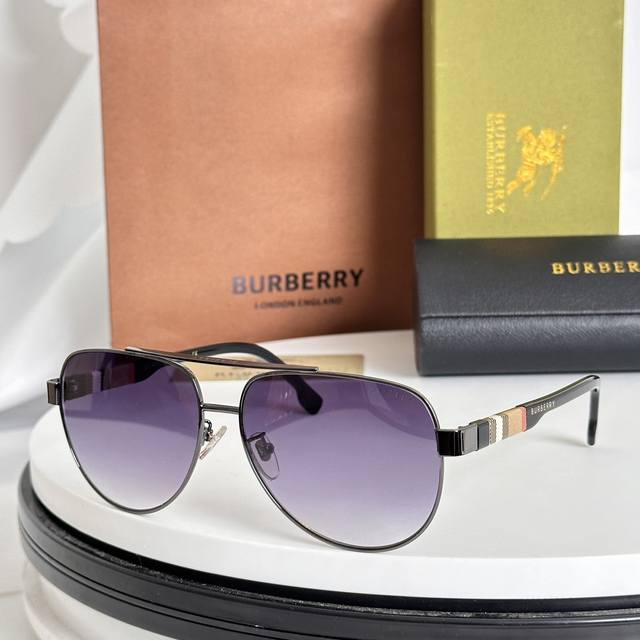 齐色到货 Burberry巴宝莉太阳眼镜正品男 花纹飞行员 墨镜 Be4211 Size：60口15-140