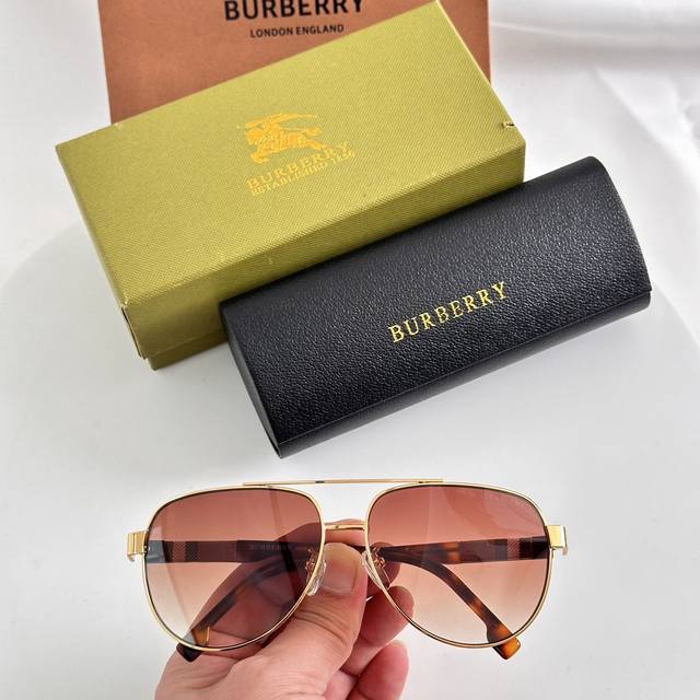 齐色到货 Burberry巴宝莉太阳眼镜正品男 花纹飞行员 墨镜 Be4211 Size：60口15-140