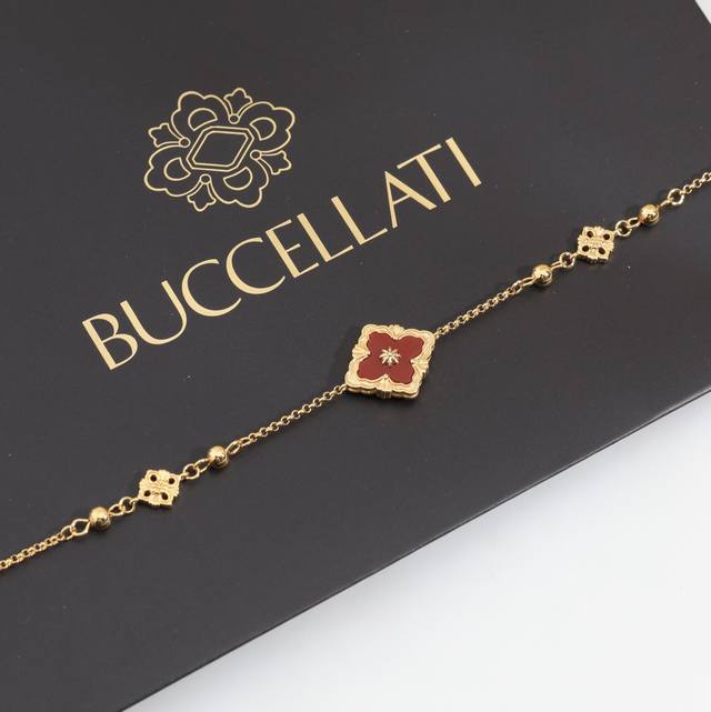 925062 布契拉提 Buccellati 意大利高级珠宝品牌 复古宫廷风带钻拉丝四叶草贝壳玛瑙玉髓双面手链 亚金材质 18K厚金电镀 高品质 布契拉提手链