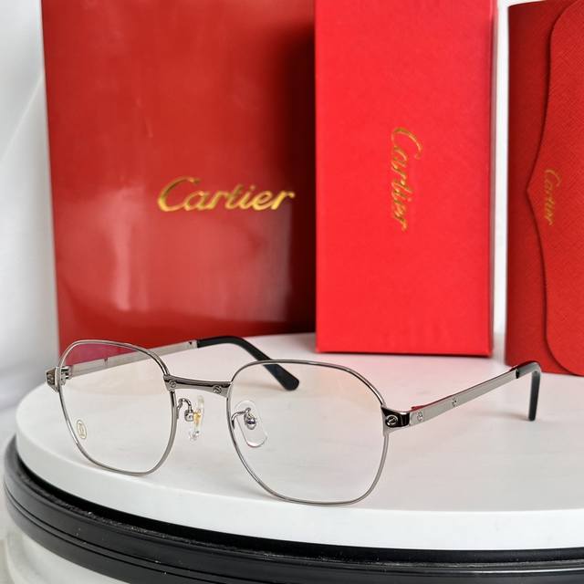 新款正品 稀缺 钯金 电镀款 Cartier 卡地亚 经典金属元素 近视眼镜框架 Ct0441Oa 尺寸 51-21-145