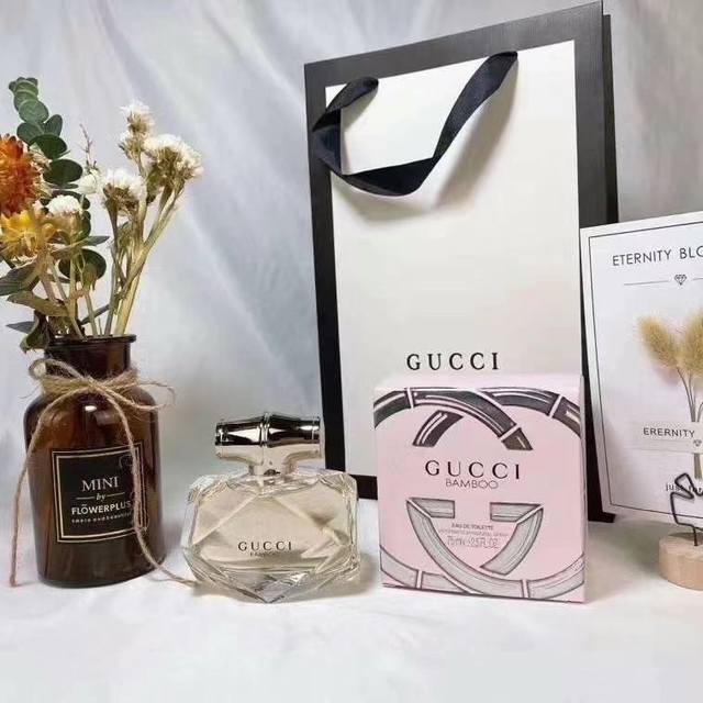 原单品质 Gucci Bamboo古驰竹韵魅力女士香水Edt竹节竹子女士香水75Ml，配专柜手袋 香调：花香调 前调：香柠檬 橘子 梨 橙花 中调：百合 依兰