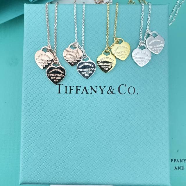 Tiffany蒂芙尼经典双心光面项链 电镀颜色：银色 黄金色 玫瑰金 分色