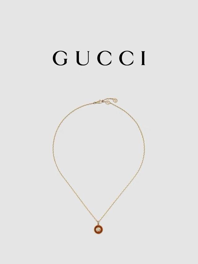 Gucci古驰Gucci Interlocking系列黄色18K金项链