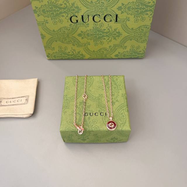 Gucci古驰Gucci Interlocking系列黄色18K金项链