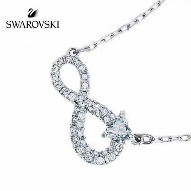 Swarovski 幸运8字系列 锁骨项链这款施华洛世奇项链以象征无尽的符号搭配镀白金色饰链，可代表您对她永恒的爱。其象征无尽的符号装饰上缀有一颗白色Swaro - 点击图像关闭