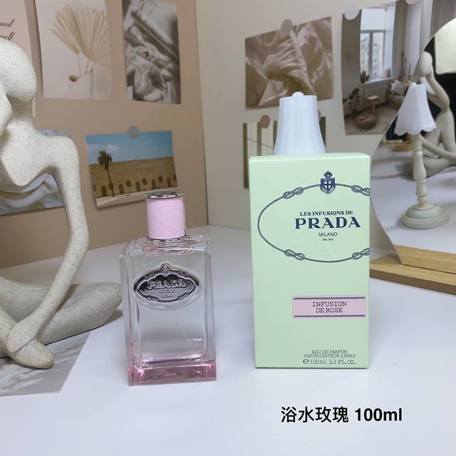 高品质 普拉达浴水玫瑰浓香水100Ml Les Infusion鸢尾系列花香持久 Prada Lnfusion De Rose 花香调 白松香橘子橙花油玫瑰，轻